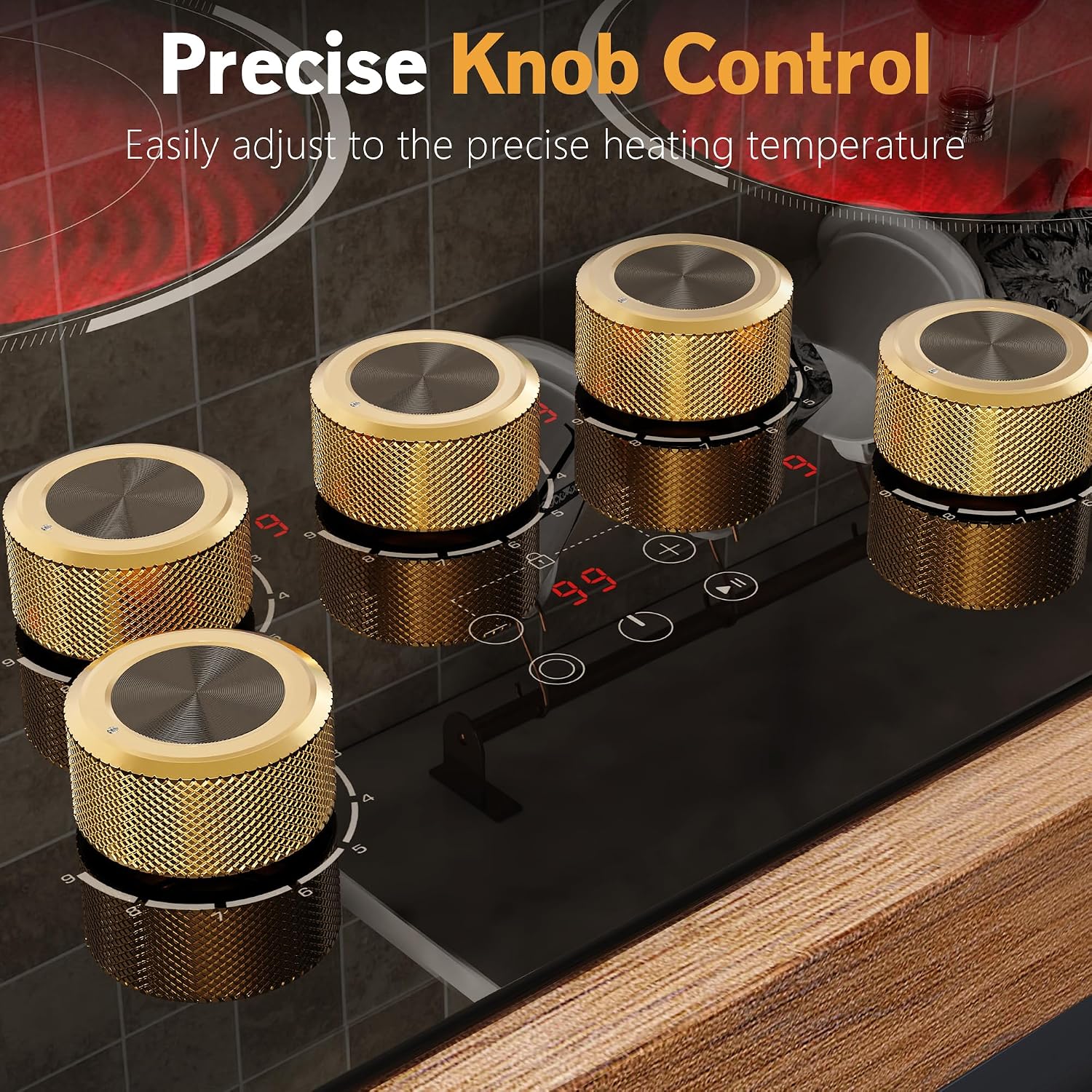 30 Inch Electric Cooktop, 30' Electric Stove 8500W, 5 Burner Ceramic Cook Top Built-in, Knob & Touch Control, Expanded Zone, Child Lock, Pause Function, 220V - 240V Hard Wire, No Plug
