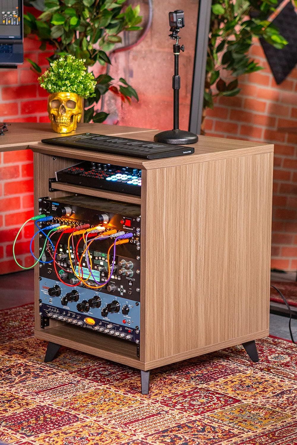 Gator Frameworks Elite Series 10U Studio Rack Desk with Slide-Out Tray and Rear Cable Passthrough, Natural Maple Finish (GFW-ELITEDESKRK-MPL)
