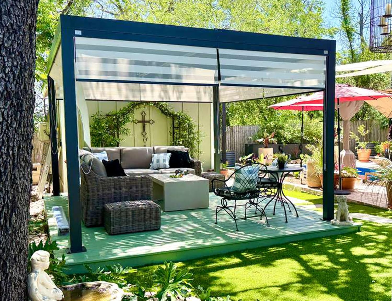 PURPLE LEAF Louvered Pergola 94AS 11' x 14' Outdoor Aluminum Pergola with Adjustable Roof for Deck Backyard Garden Grey Hardtop Gazebo