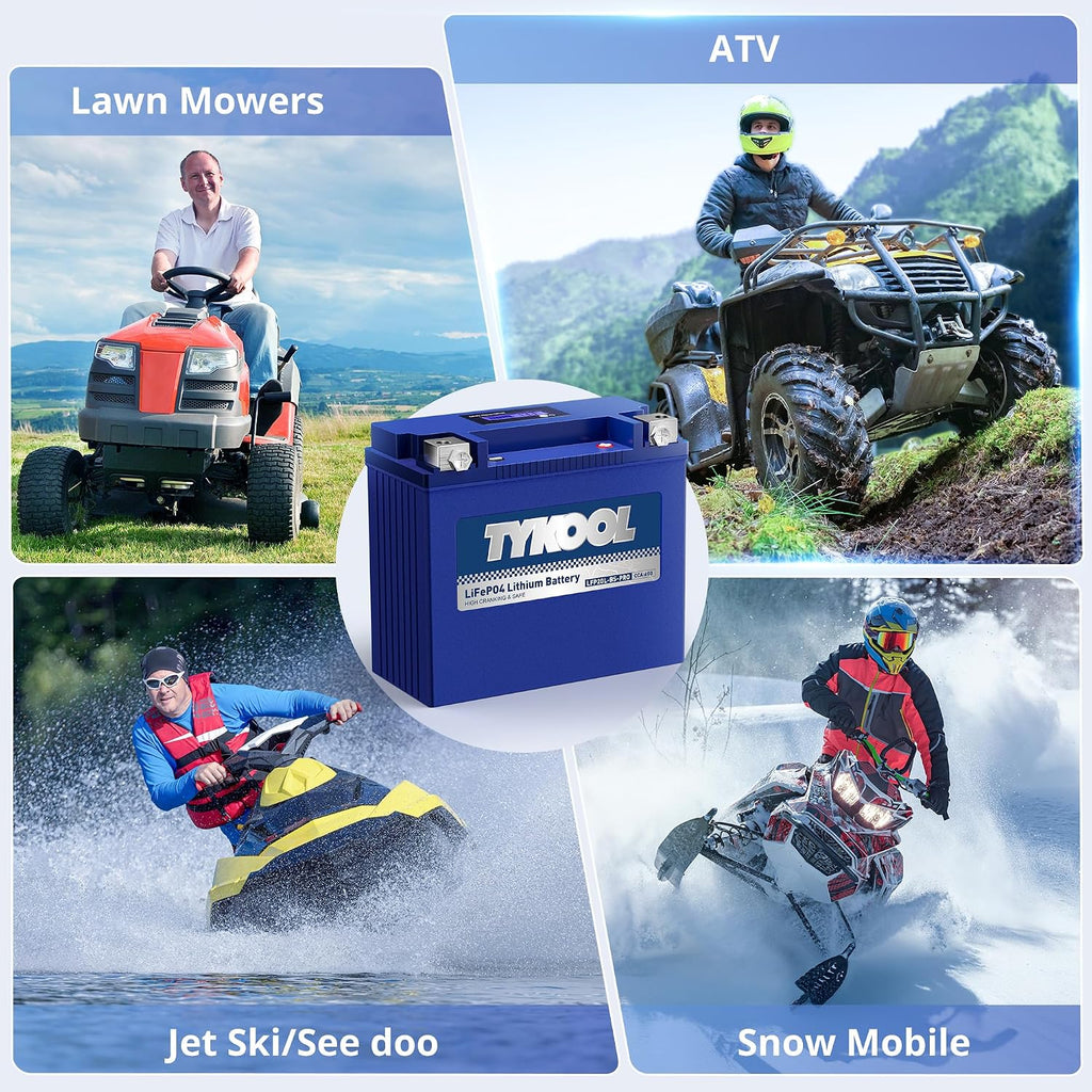 TYKOOL LFP20L-BS-PRO Lithium Motorcycle Battery, Replaces GYZ20L GYZ20HL YTX20HL-BS, 600CCA 12Ah Fits for Harley Road Glide Street Glide Softail,Sea-Doo 1500cc GT Series Yamaha 1800cc, Digital Readout