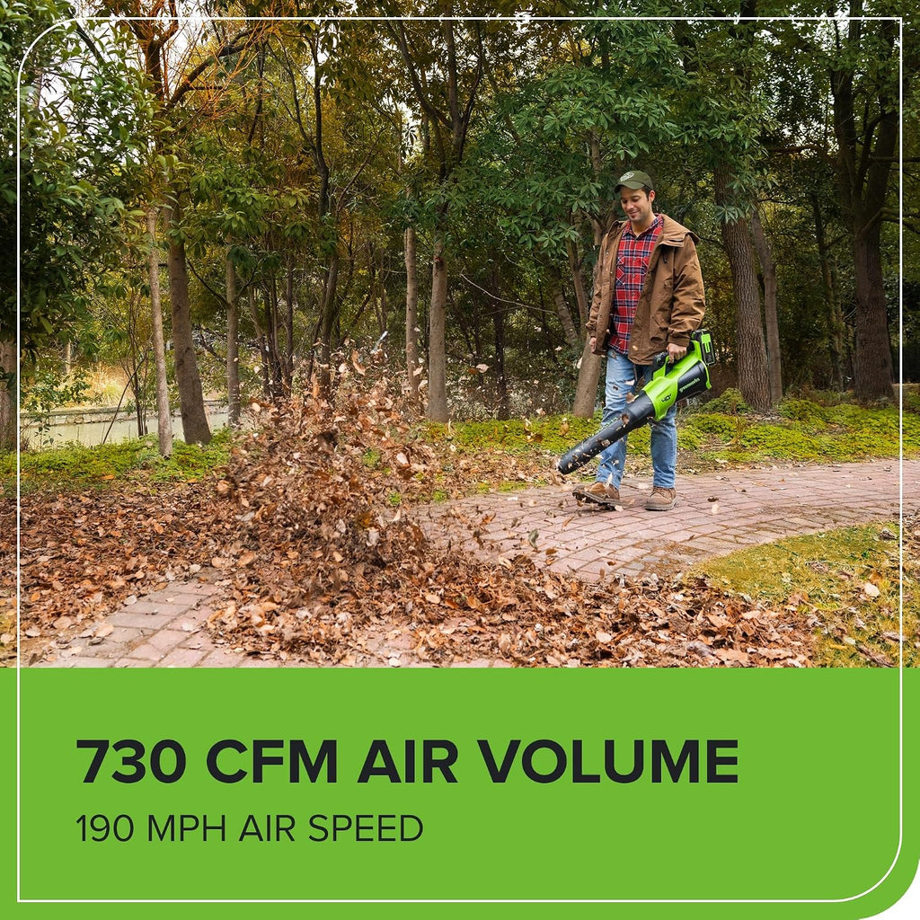 Greenworks 40V (730 CFM / 190 MPH) Cordless Leaf Blower with High Power Brushless Motor, Lightweight Backyard Cleaner for Fast Debris Removal, Includes 5.0Ah Battery & 5A Rapid Charger