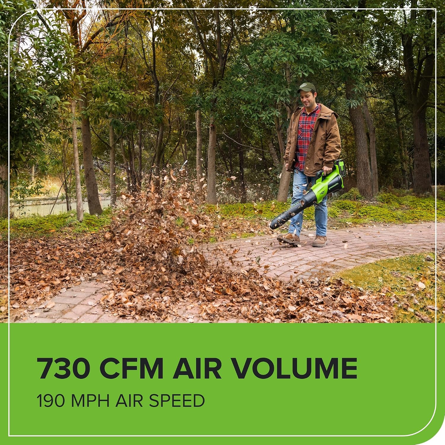 Greenworks 40V (730 CFM / 190 MPH) Cordless Leaf Blower with High Power Brushless Motor, Lightweight Backyard Cleaner for Fast Debris Removal, Includes 5.0Ah Battery & 5A Rapid Charger