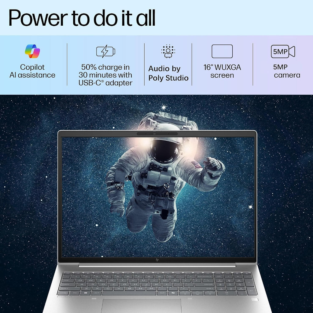 HP 2026 EliteBook 16' Business Laptop, AMD Ryzen 5 200 Copilot AI PC, 32GB DDR5 RAM, 1TB PCIe SSD, FHD+, Enterprise Security, Fast Charging, WiFi 6E, Backlit KB, Fingerprint Reader, Windows 11 Pro