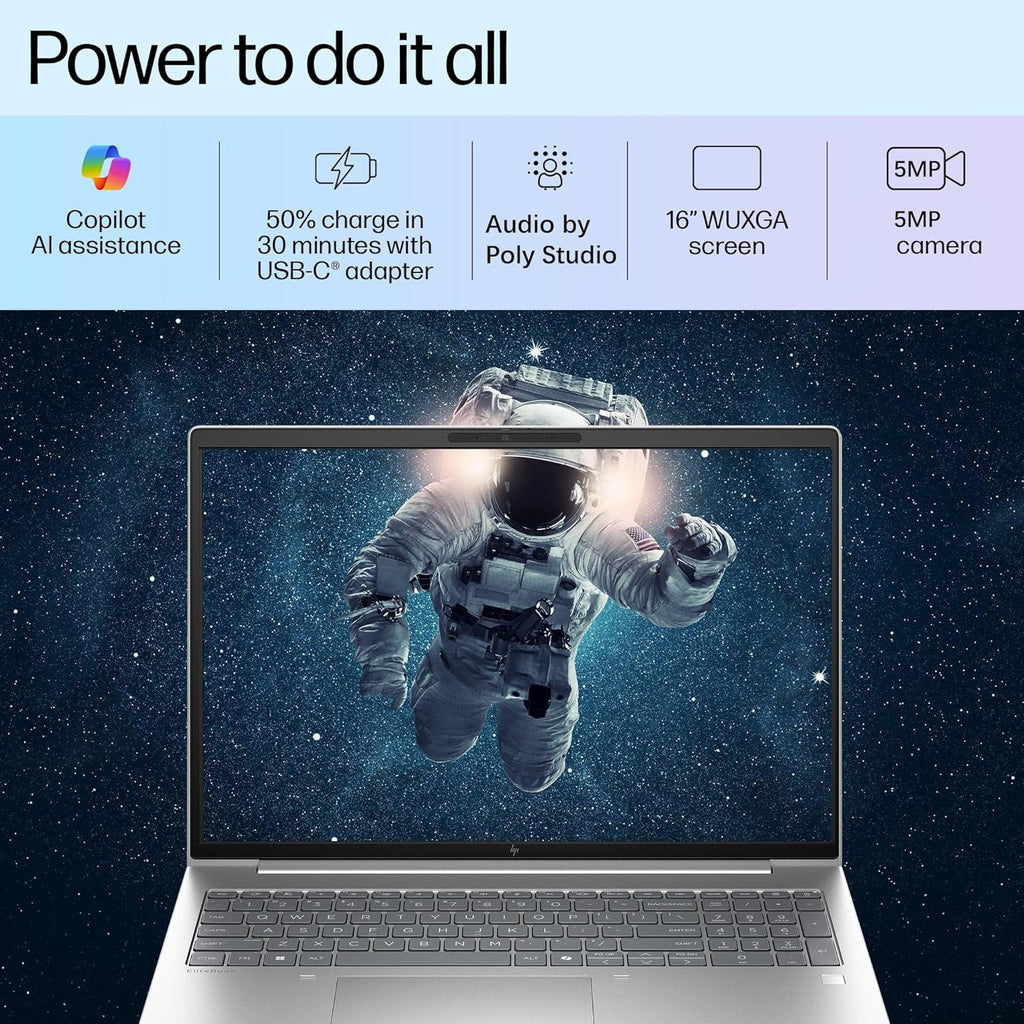 HP 2026 EliteBook 16' Business Laptop, AMD Ryzen 5 200 Copilot AI PC, 64GB DDR5 RAM, 1TB PCIe SSD, FHD+, Enterprise Security, Fast Charging, WiFi 6E, Backlit KB, Fingerprint Reader, Windows 11 Pro