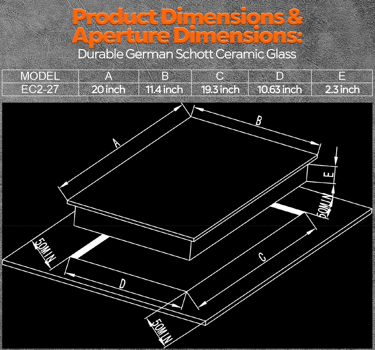 110V, Ramblewood 2 Burner Electric Cooktop, EC2-27, UL rated German EGO burner.