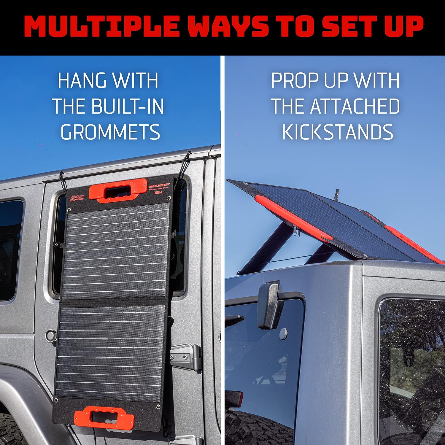 Backcountry Portable Solar Panels, 110W or 60W - IP65 Water Resistant Solar Charger with 3 USB Ports for Phones and DC Out for Power Stations