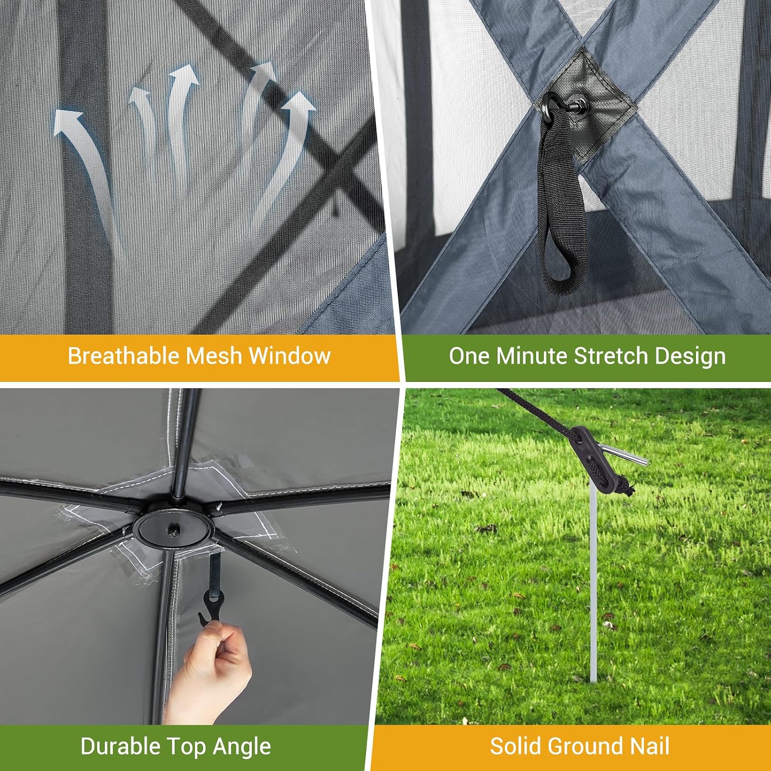 Hipicute Pop Up Gazebo,10 X 10 Ft Portable Outdoor Camping Pop Up Canopy Screen Tent with Mosquito Netting Gazebo,Waterproof 6 Sidewalls,Ground Stakes,Carry Bag for Lawn, Garden, Backyard (Gray)