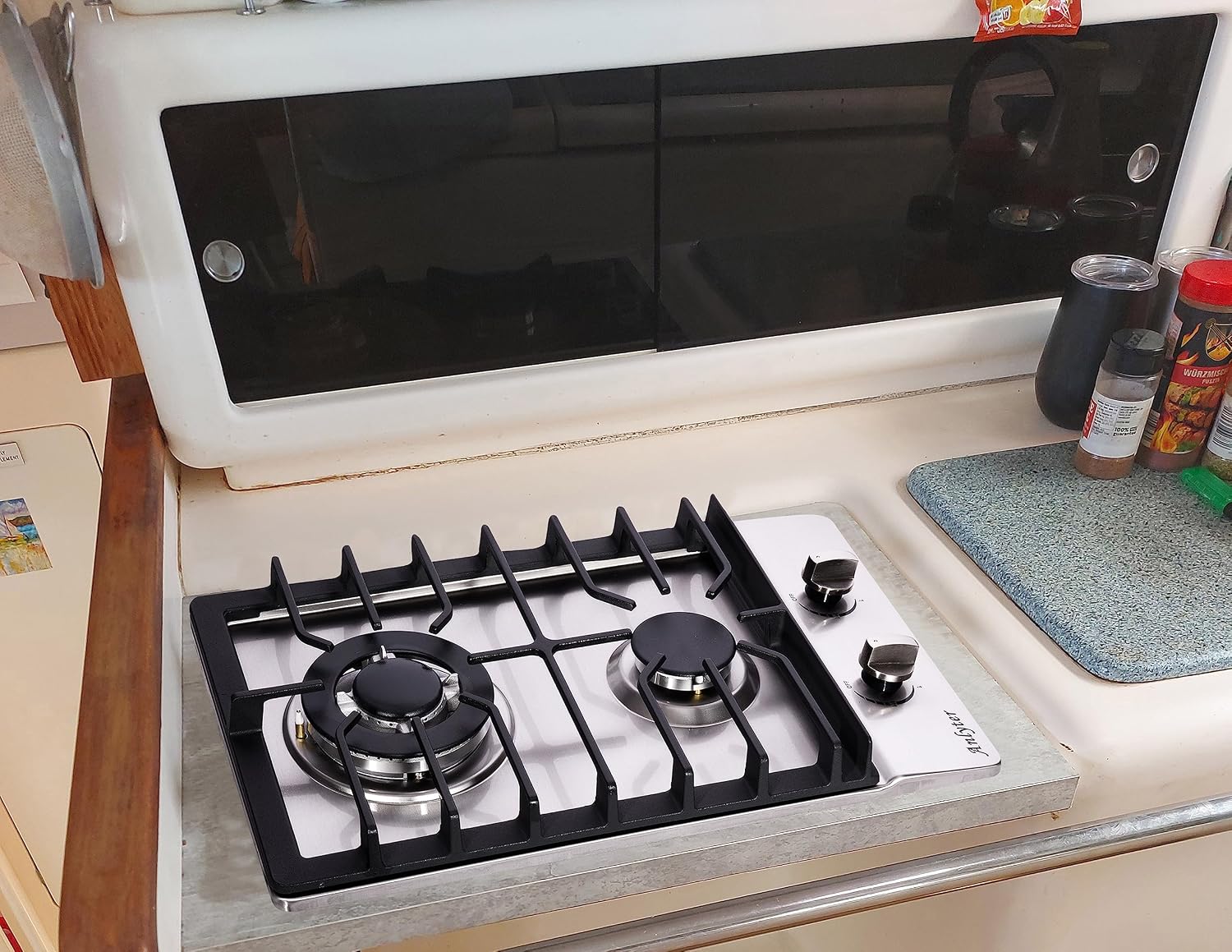 12 Inch Gas Cooktop, 2 Burners Built-in Gas Stovetop Stainless Steel Gas Stove Top Propane/Natural Gas Convertible Sealed Gas Cooktop for RVs, Apartments, Outdoor