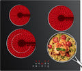 CDV Electric Cooktop 4 Burner 24 Inch, 6400W Built-in Ceramic Electric Stove Top, 220-240v Radiant Cooktop with 9 Heat Levels, 99min Individual Timer, Child Lock & Multiple Safety Protection (No Plug)