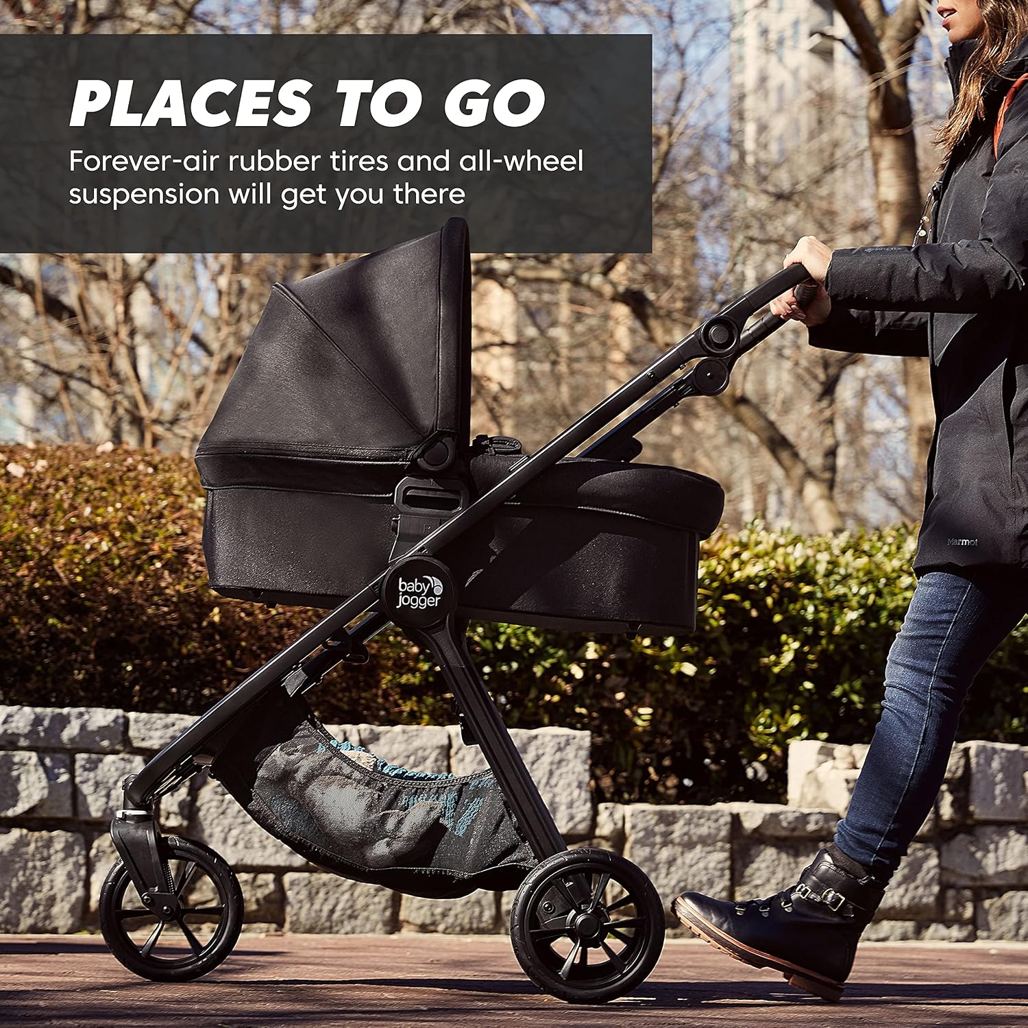 Baby Jogger City Mini GT2 All-Terrain Stroller Black Complete with Adjustable Handlebar Hand-Operated Parking Brake and car seat Adapter