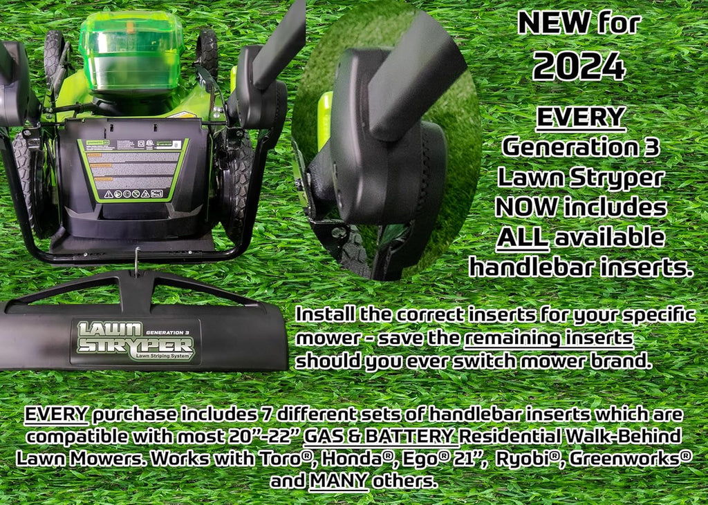 Lawn Striping System – UNIVERSAL FIT - Works with Most 20'-22' Gas & Battery Residential Walk-Behind Mowers (Mounting Brackets for over 40 Major Brands Included in Box – See List Below)