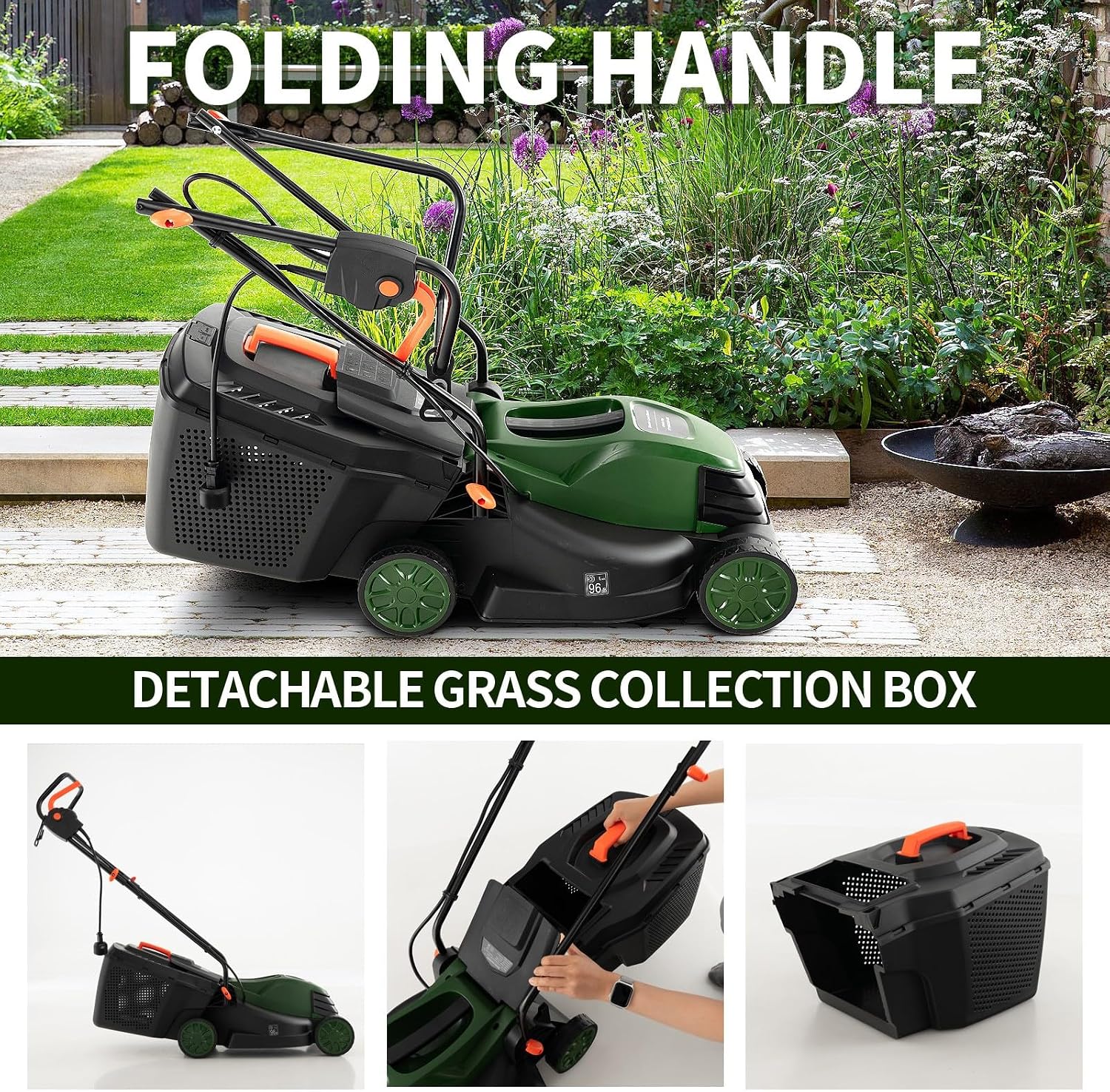 Goplus Lawn Mower, Electric Lawn Mowers with Grass Collection Box, 12 AMP Motor, 14' Cutting Deck, 3 Adjustable Cutting Positions, Walk-Behind Small Corded Lawnmower for Garden Farm Yard