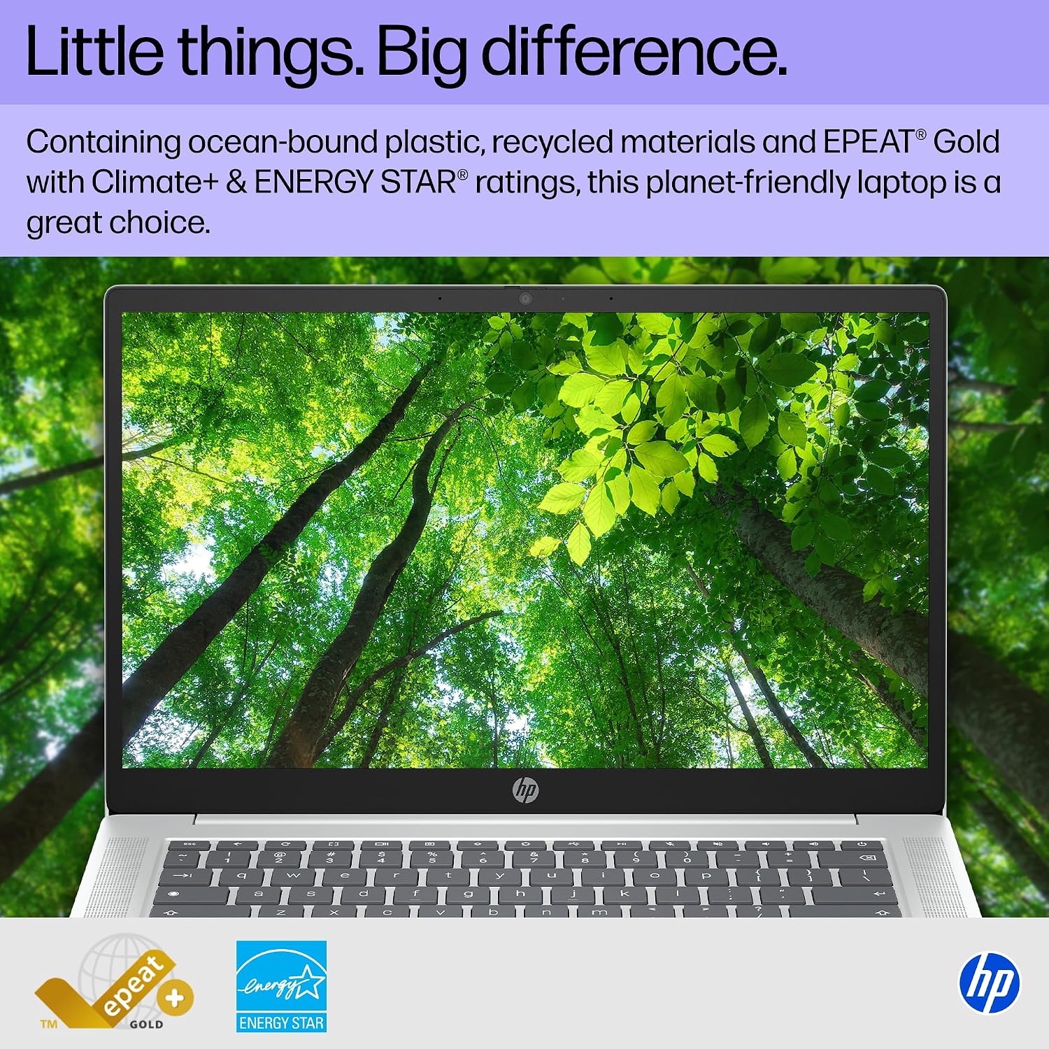 HP Chromebook 14 inch Laptop, HD Display, Intel Processor N100, 4 GB RAM, 64 GB eMMC, Intel UHD Graphics, Chrome OS, Glacier Silver, 14a-nf0019nr