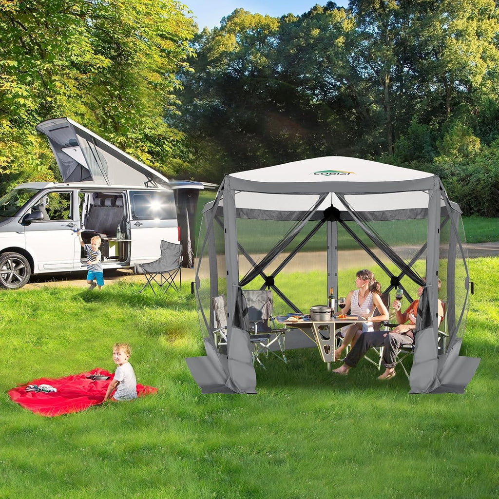 COBIZI 10x10 FT Pop up Gazebo, Popup Canopy Tent, Screened in Gazebos, Waterproof Portable Outdoor Small Screen Tents Sun Shelter,carpas para Patio for Camping, Garden and Backyard,Grey