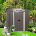 6x4 FT Outdoor Storage Shed, Metal Garden Shed with Frame Floor, Outside Tool Shed with Lockable Sliding Door, Waterproof Storage Building with Sloped Roof & Air Vents for Backyard, Patio, Warm Gray
