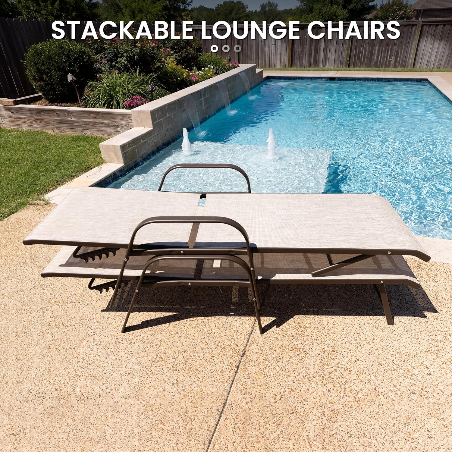 Crestlive Products Chaise Lounge Chair Outdoor with Armrests, Pool Lounge Chairs Set of 2, Aluminum Adjustable 5 Positions Sun Tanning Lounger for Patio, Poolside, Yard, Deck, Backyard (Beige)