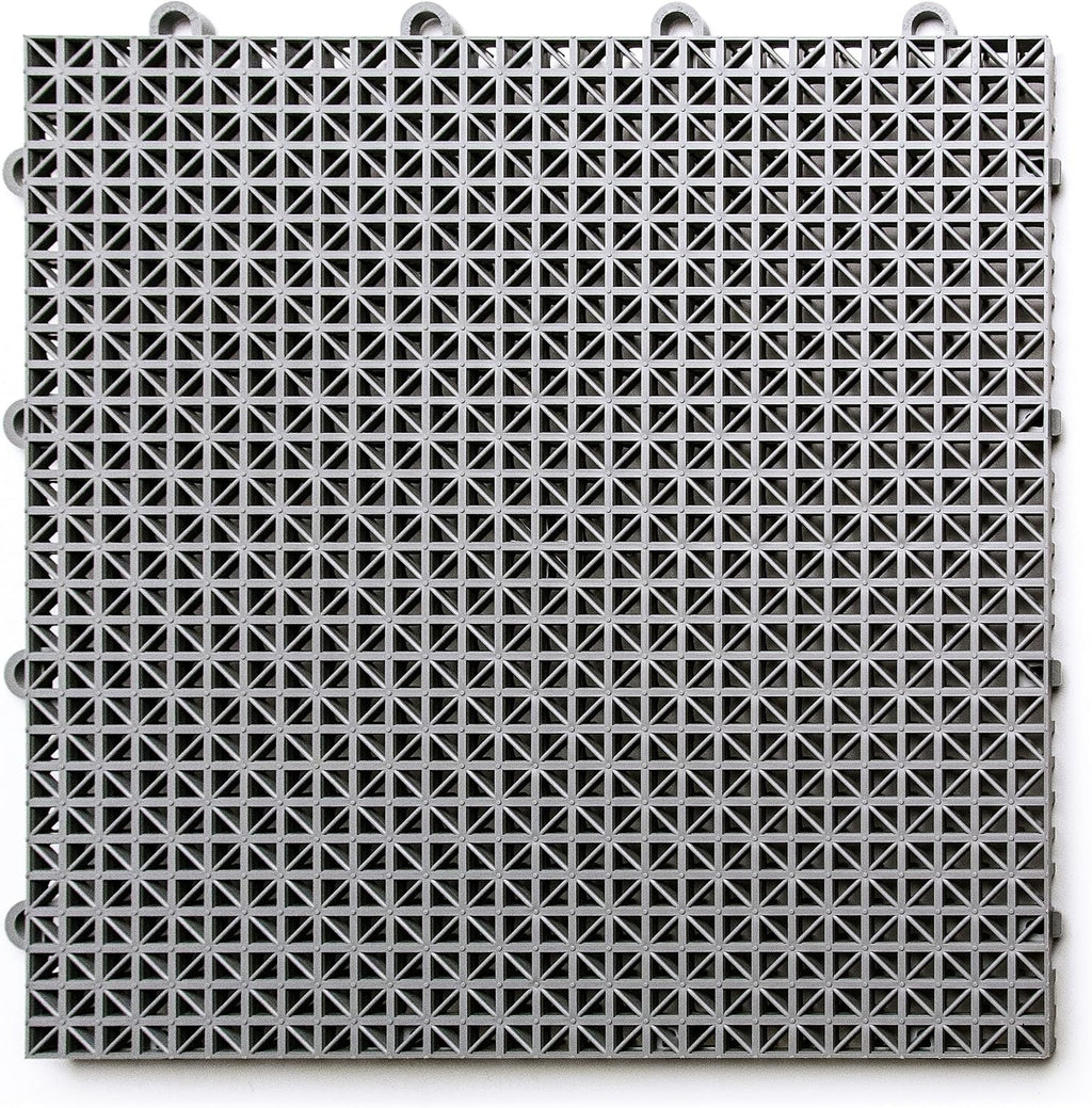 Big Floors DuraGrid Deck Tiles, Interlocking Outdoor Tiles for Patio, Self-Draining, UV-Resistant, Water-Resistant Modular Flooring, Easy Install, 24 Pack, Gray