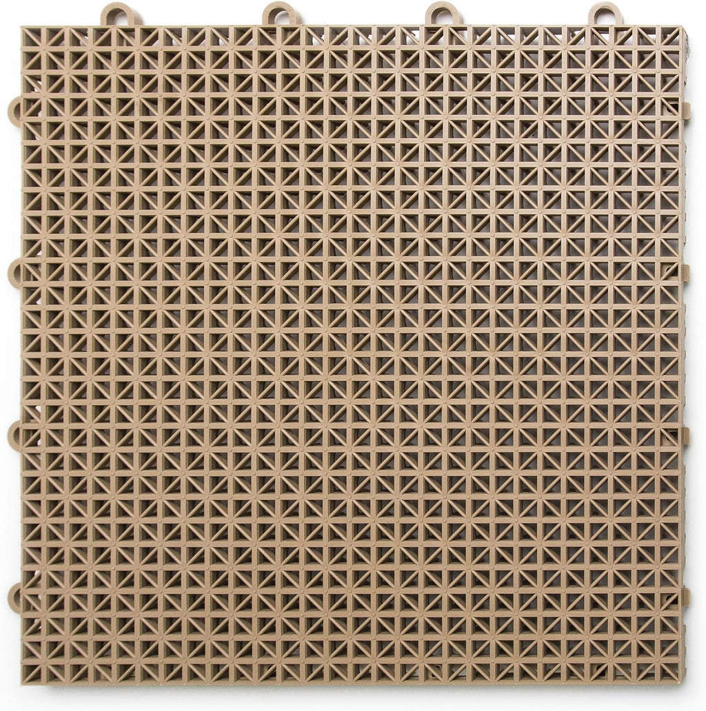 Big Floors DuraGrid Deck Tiles, Interlocking Outdoor Tiles for Patio, Self-Draining, UV-Resistant, Water-Resistant Modular Flooring, Easy Install, 40 Pack, Beige